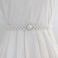 Ceinture élastique élégante en perles blanches avec fleur en strass sur robe blanche - EL95-35 Grosse Perle Rétro Argentée