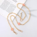 Golden crossbody metal chain with pink enamel flowers and pearl detail for phone case - K3219 Detachable Metal Smiley Chain Pink / Long Style