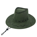 Dunkelgrüner Western-Cowboyhut mit handgenähten Details und verstellbarem Windseil - M (56-58cm) / Graugrün