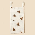 Cream cotton gauze baby crib organizer with brown bear print and two pockets - Single Bear