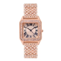 Élégante montre à quartz carrée or rose pour femme avec cristaux diamants et chiffres romains - Or rose