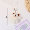 Cute white cat plush keychain with brown ear details and metal lobster clasp, 11cm height - White Screaming Cat (Silver Keychain)