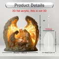 2D flat acrylic Nativity scene angel wing ornament with warm glow and oval base stand - Angel Wings Nativity 10