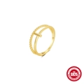 Minimalist double-layer S925 sterling silver ring with golden finish and beaded band - US 7 / Double Layer Bead Design / Gold #1