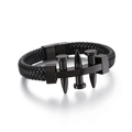 Braided black leather bracelet with black stainless steel nail and bullet charms - Black (KB128465-KFC) / 21.5cm