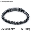 Oxidized black wheat chain stainless steel bracelet with rectangular clasp 220mm - Oxidized Black (KB110817-K)