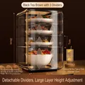Three-layer translucent brown food storage cabinet with removable shelves 39x25x24cm - Large 4-Tier Dark Tea Brown