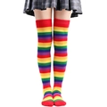 Regenbogenfarbene gestreifte Overknee-Strümpfe für Cosplay, bunte Strickstrümpfe für Damen - 3# Roter Rand