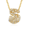 Gold plated S letter pendant necklace with sparkling cubic zirconia on a dainty chain - Letter S