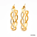 Gold twist hoop earrings with pavé crystals in a C-shaped woven design - Gold White Rhinestone Style (KCE981)