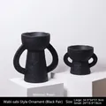 Set of two black matte resin art sculptures in minimalist Wabi-Sabi style for home decor - Double-eared Ornaments - Set Of 4 Black Pair