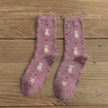Pink wool-blend mid-calf socks with cat silhouette patterns and white neps on wood - Red Cat