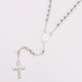 Detail of silver stainless steel rosary necklace with crucifix and oval medal - Silver