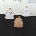 Ghost charm trio in white enamel and gold finish for DIY jewelry making and crafts - White Ghost 18x22mm (15128)
