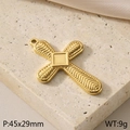 Golden titanium steel vintage cross pendant with textured wheat pattern, 45x29mm size - Woven Texture Cross Style (KLJ5639-Z)