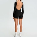 Slim fit long sleeve backless yoga bodysuit in black high stretch athletic fabric - S / Black