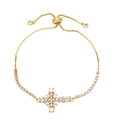 Gold cross bracelet with white pearls and sparkling cubic zirconia on box chain - White