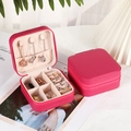 Rose red PU leather jewelry box with litchi texture and secure zipper closure - Zipper Style / Rose Red