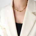 Retro chunky gold chain necklace with steel beads for a hip-hop minimalist style - Gold Necklace 42+3cm