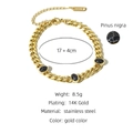 14K gold plated stainless steel Cuban chain bracelet with three black oval stones - Black Oval Stone Cuban Chain/SB21061503B