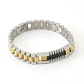 Two-tone stainless steel watchband link bracelet with black carbon fiber inlay for men - Gold and Silver Two-tone