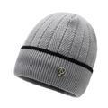 Berretto invernale in maglia grigio chiaro con strisce nere, spina di pesce e logo - Taglia unica / Grigio chiaro