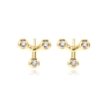 Minimalist 18k gold plated geometric Y-shaped earrings with round cubic zirconia studs - Gold Plated White Zirconia (E2399)