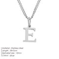 Minimalist silver stainless steel necklace with initial letter E alphabet pendant detail - Letter Style(E) (CDNP014) / Silver