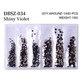 Flatback shiny violet nail art rhinestones in six sizes sorted in a clear plastic box - Mixed Sizes SS4-SS16 Around 1440 Pieces / Violet