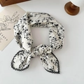 Beige cotton-linen scarf with black floral print and elegant crochet lace edges - Broken Leaf White