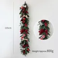 Guirlande de Noël de 135cm avec aiguilles de pin, baies rouges et nœuds à carreaux décor - Style décoré mixte PE 135 cm