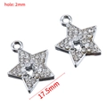 Two 17.5mm silver star charms with white rhinestones and 2mm hole for DIY jewelry - 17.5mm Star Pendant / Silver (White K)