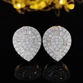 Silver teardrop stud earrings with pave-set cubic zirconia on black mirror background - Teardrop / Silver