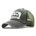 Vintage Explorer embroidered mesh trucker hat with distressed brim and mountain patch - Army Green
