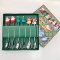 6-piece Christmas stainless steel spoon and fork set with Santa Claus and reindeer icons - Silver - Figure C Spoon & Fork 6pcs Xmas Green Box