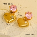 Boucles d'oreilles cœur vintage en or 18K avec pierres roses et cristaux blancs - Cœur avec Pierre Rose et Étoile (NMSE-E614-2) / Or