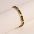 Elegant gold titanium steel bracelet with green square gemstones and double-row chain design - Green