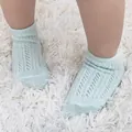 Toddler girl mint green mesh lace boat socks with breathable hollow knit pattern - 1153-Apple Green (No Non-slip Grip)