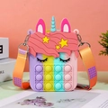 Unicorn silicone crossbody bag for girls with pop-it fidget bubbles and adjustable strap - Colorful