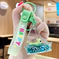 Cute green turtle sailboat liquid sand keychain with green silicone strap and happy text - Ocean Creature - Little Turtle