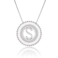 Silver letter S necklace pendant with cubic zirconia inlay on a polished chain - Silver/Letter S
