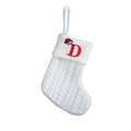 White knitted Christmas stocking with cable pattern and red embroidered letter D detail - White-Letter D