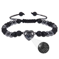 Projection bracelet featuring black matte beads and heart pendant with hidden message - Black Magnetic Stone and Frosted Stone Bracelet