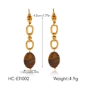 Dettaglio di orecchini vintage in occhio di tigre con misure di peso e taglia - Stile Ciondolo a Triplo Occhiello (OD-E11002)