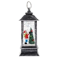 Retro Christmas lantern with Christmas tree and shimmering glitter snow in silver finish - Silver Brushed Kid and Tree