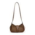 Brown leather leopard print shoulder bag with adjustable strap and metal buckle detail - Leopard Khaki with Brown