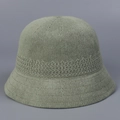 Detail of light green breathable knitted bucket hat with hollow woven texture for women - M (56-58cm) / Green