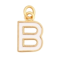 Gold plated metal alphabet B pendant with white enamel filling and top loop - White - Letter B