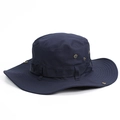 Dark blue wide brim outdoor sun hat with metallic vents and reinforced fabric texture - Navy Blue