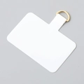 Detailed view of white universal phone lanyard patch with reinforced gold D-ring connector - Gold Buckle / White